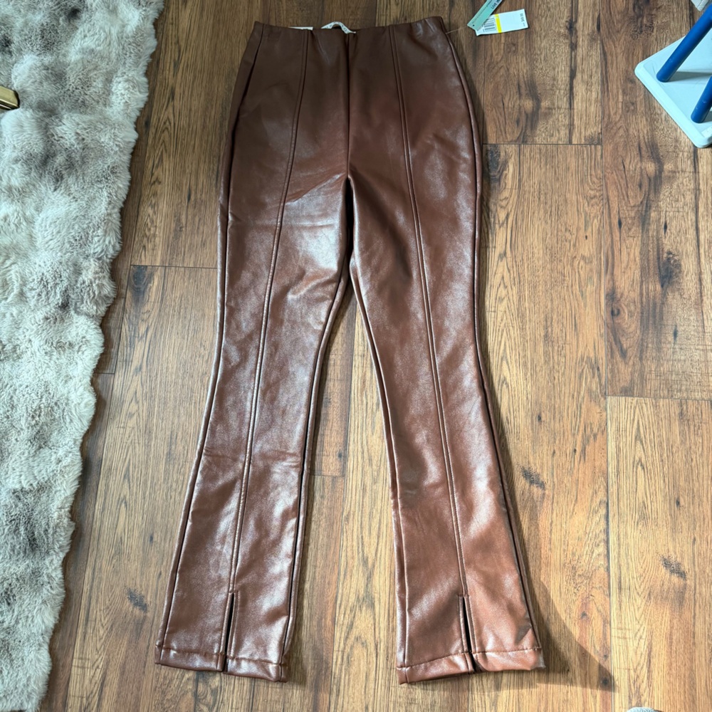 Tinseltown Chocolate Faux Leather Pants Split Hem Womens M NEW